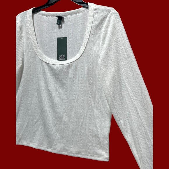 Wild Fable - Women's Long Sleeve Pointelle T-Shirt - White - Extra Large - Picture 13 of 13